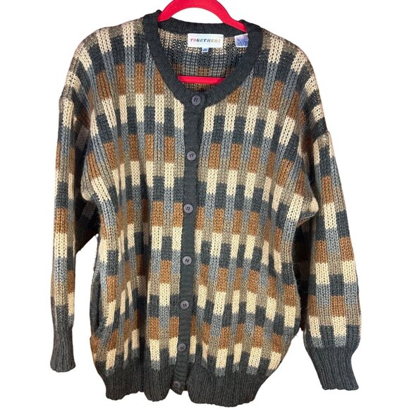 Vintage Together! Button-Up Cardigan Sweater M 8/10 Acrylic Wool Blend Geometric - Picture 1 of 8
